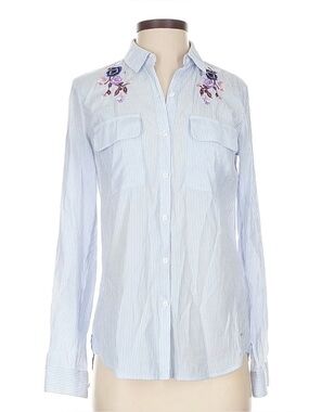 Light Blue Striped Embroidered Button-Up Shirt